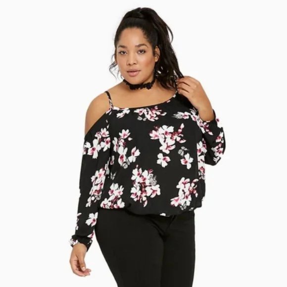 torrid Tops - Torrid Floral Print Georgette Cold Shoulder Top